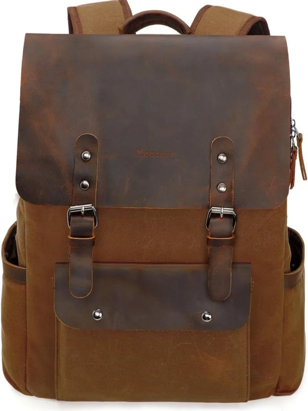 Vintage Waxed Canvas Backpack, Leather Rucksack for Travel & Laptop, 15.6